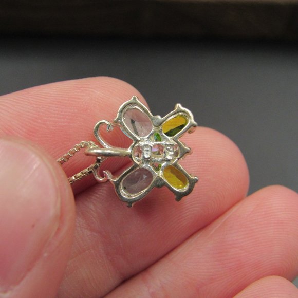 18" Sterling Silver Colorful CZ Butterfly Necklace - Picture 3 of 6